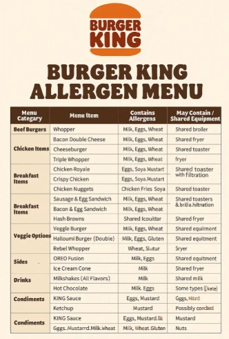 Burger King Allergen Menu Burger King Allergen Menu
